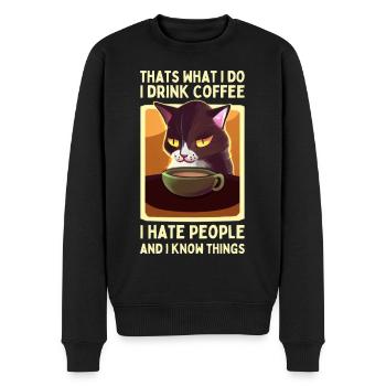 café chat drôle dire chat fatigué café - Pull Premium bio Homme - noir - Devant - Nico (187cm)