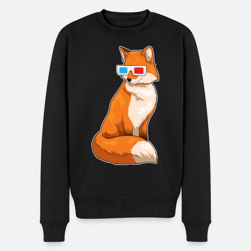 Fuchs Brille - Männer Premium Bio Pullover - Schwarz
