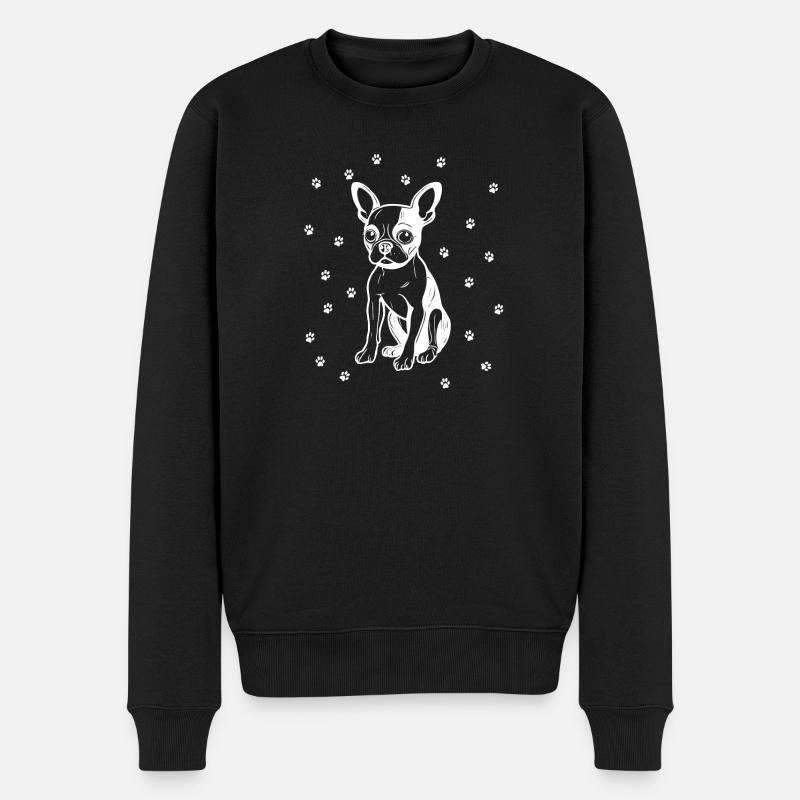 Boston Terrier mit kleinen Pfoten - Männer Premium Bio Pullover - Schwarz