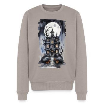 Halloween Full Moon Witch House Horror Design - Men's Premium Organic Jumper - taupe - Front - Nico (187cm)