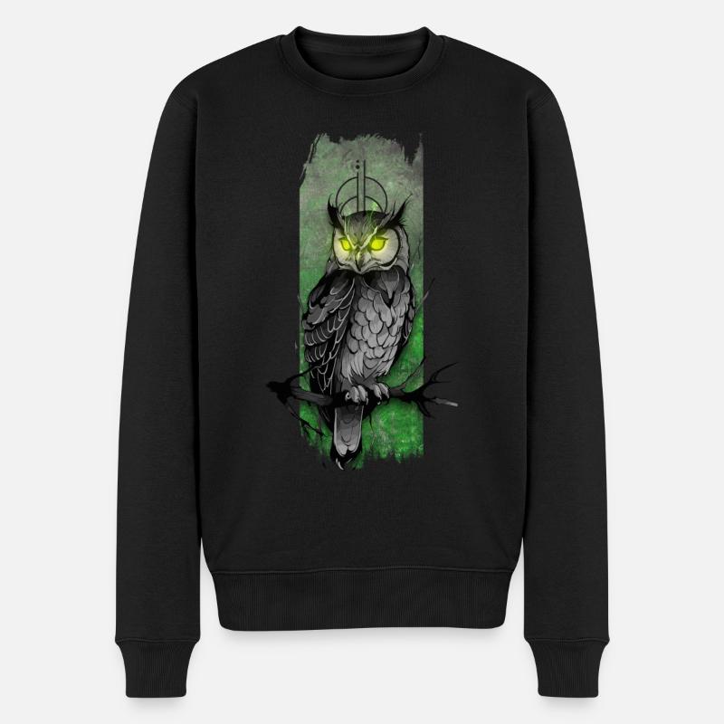Bezauberndes Nocturne: Der smaragdgrüne Blick der Eule - Männer Premium Bio Pullover - Schwarz