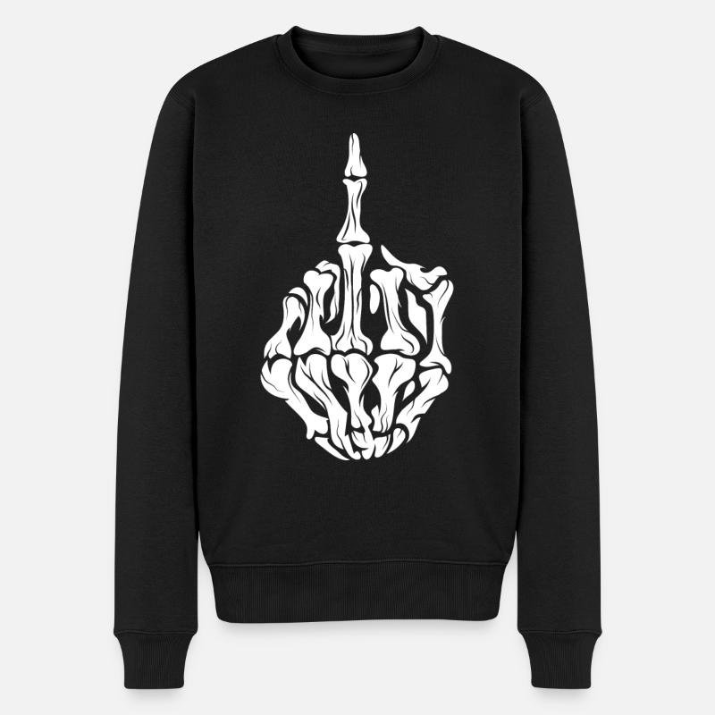 Skelett Mittelfinger - Männer Premium Bio Pullover - Schwarz