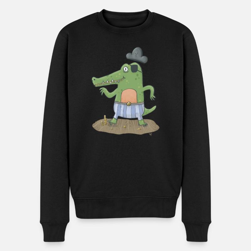 Piratenkrokodil - Männer Premium Bio Pullover - Schwarz