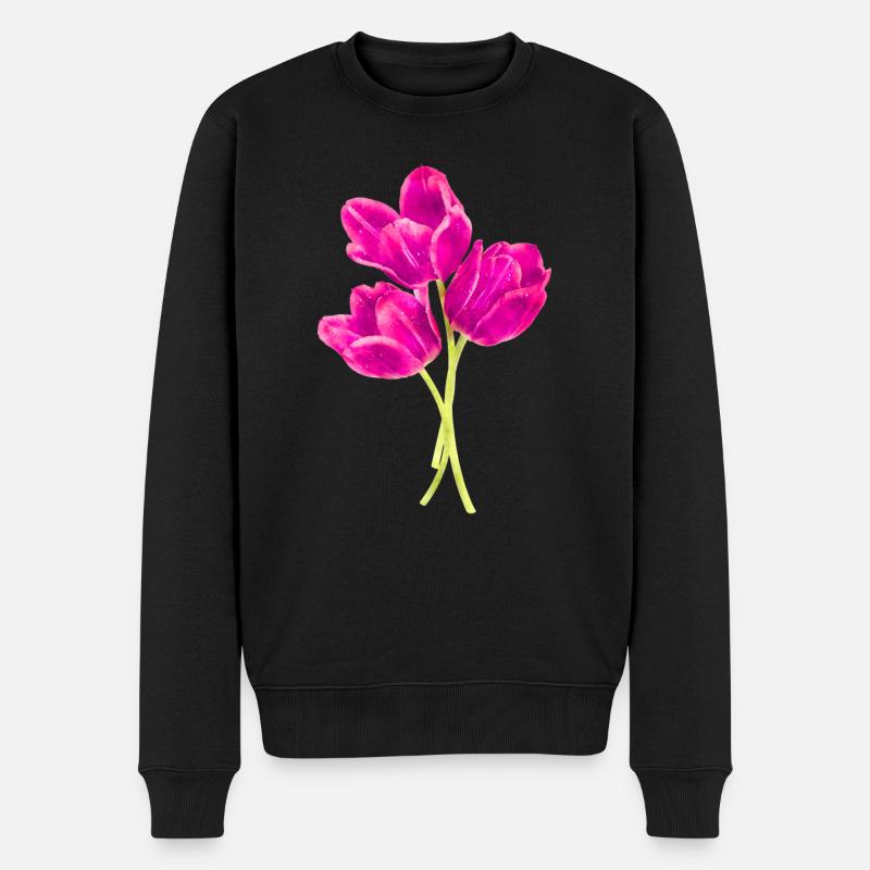 Wasserfarben Blumen Frühling Frühlingsanfang Tulpe - Männer Premium Bio Pullover - Schwarz