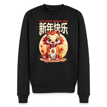 Année du Dragon Joyeux Nouvel An Chinois 2024 - Pull Premium bio Homme - noir - Devant - Nico (187cm)