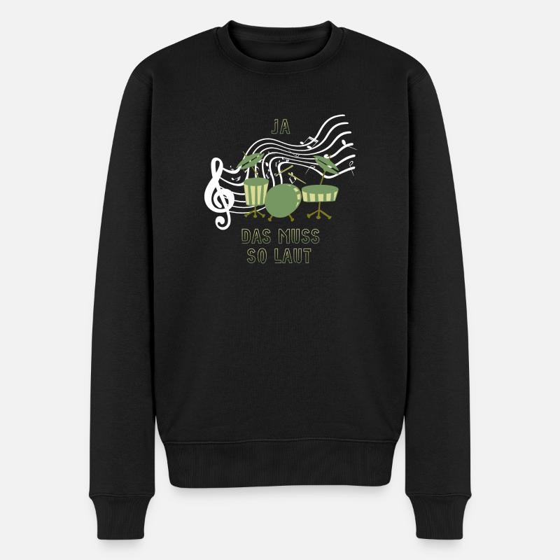schlagzeug ja das muss so laut witziger Spruch - Männer Premium Bio Pullover - Schwarz