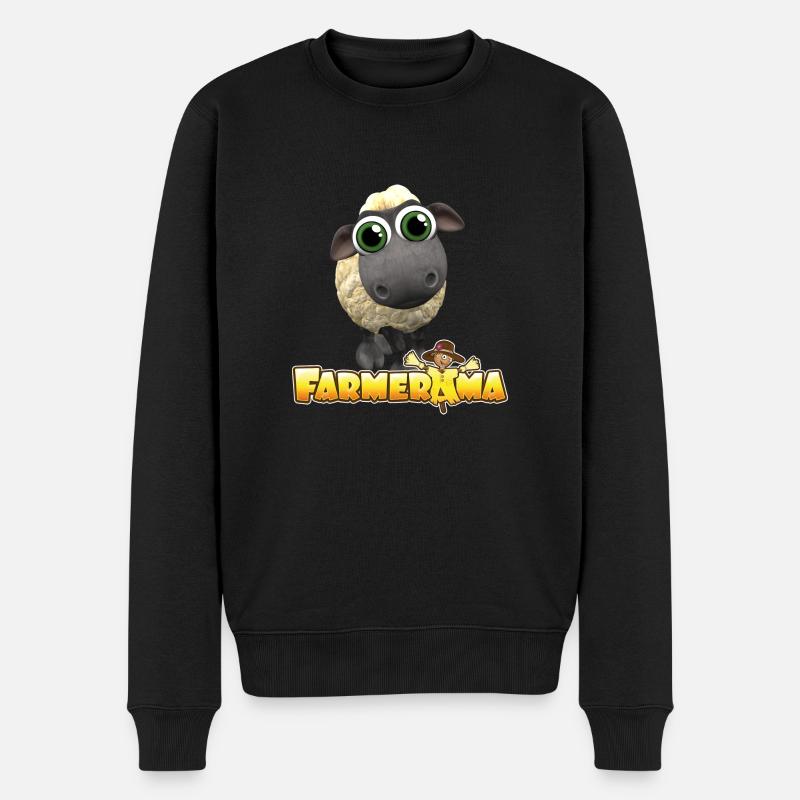 Farmerama Logo und Schaf mit großen Augen - Männer Premium Bio Pullover - Schwarz