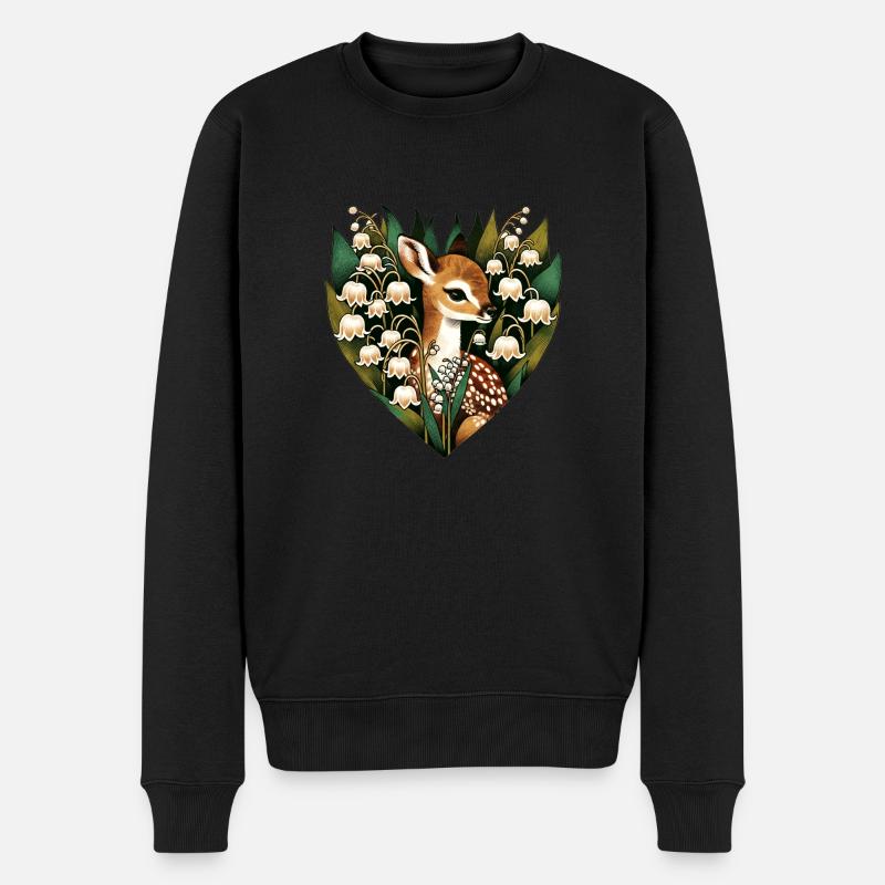 Maiglöckchen-Rehkitz - Männer Premium Bio Pullover - Schwarz