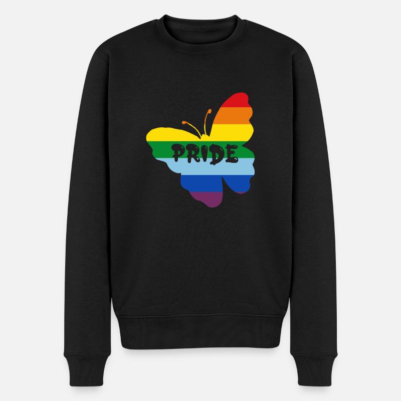 Regenbogenfahne Schmetterling - Männer Premium Bio Pullover - Schwarz
