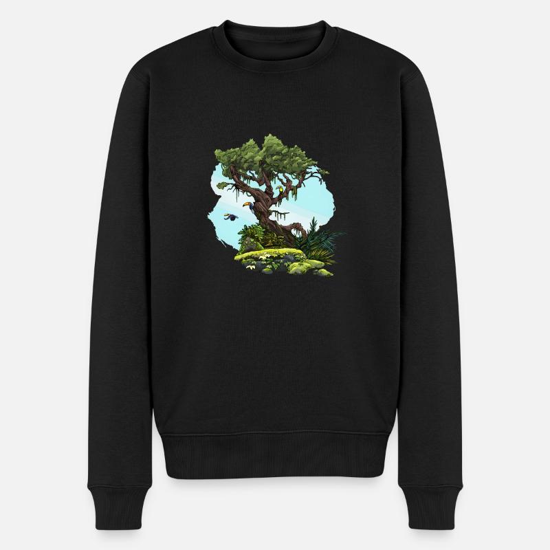 Der große Baum und die Tukane - Männer Premium Bio Pullover - Schwarz
