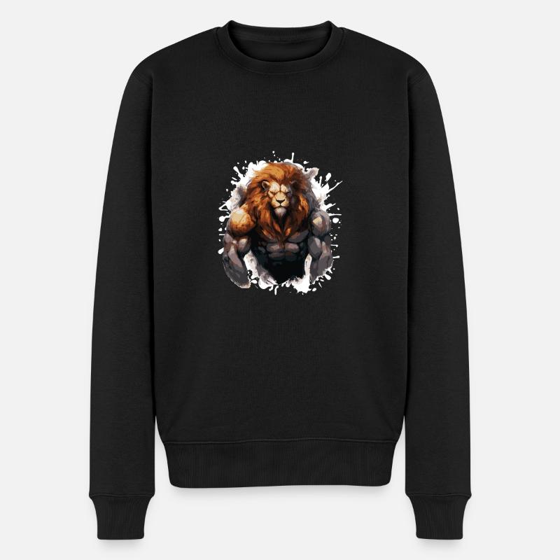 Löwe Muskeln - Männer Premium Bio Pullover - Schwarz