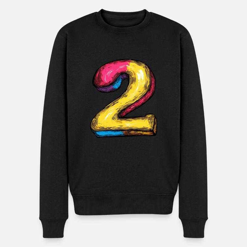 2 Zahl Comic - Männer Premium Bio Pullover - Schwarz