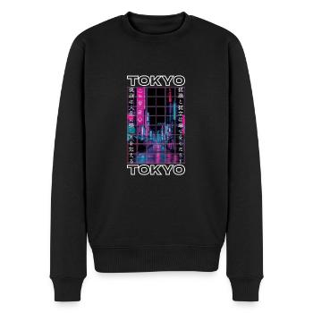 Japan 80er Retro Tokio Ästhetik Vaporwave - Männer Premium Bio Pullover - Schwarz - Vorne - Nico (187cm)