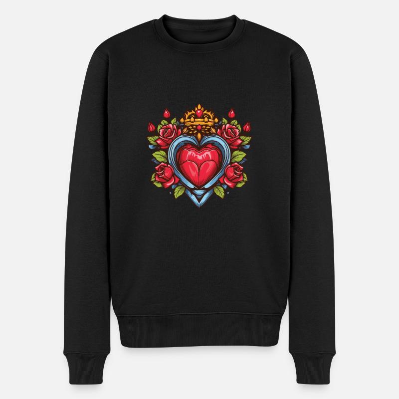 Herz Symbol Rosen - Männer Premium Bio Pullover - Schwarz