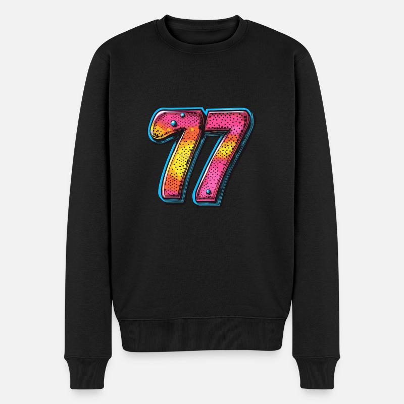 77 Zahl Comic - Männer Premium Bio Pullover - Schwarz