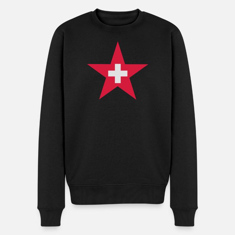 Schweizerische Stern - Männer Premium Bio Pullover - Schwarz