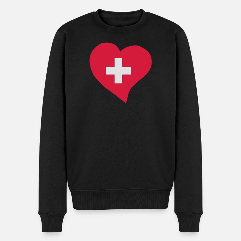 Schweizerische Herz - Männer Premium Bio Pullover - Schwarz