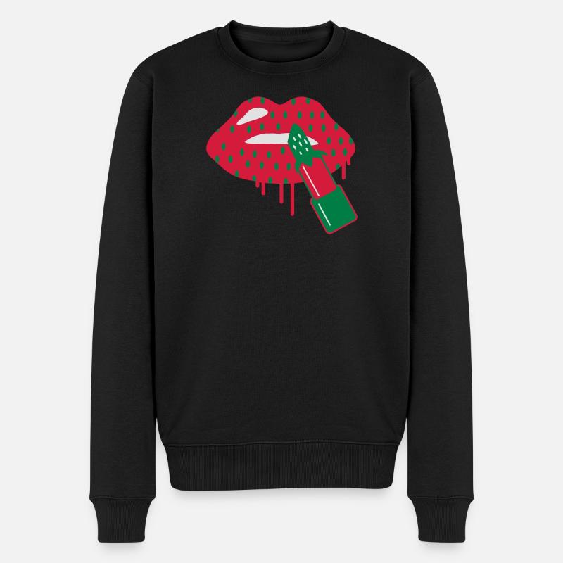 Lippenstift Erdbeere - Männer Premium Bio Pullover - Schwarz
