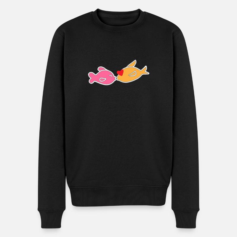Küssende Fische - Männer Premium Bio Pullover - Schwarz