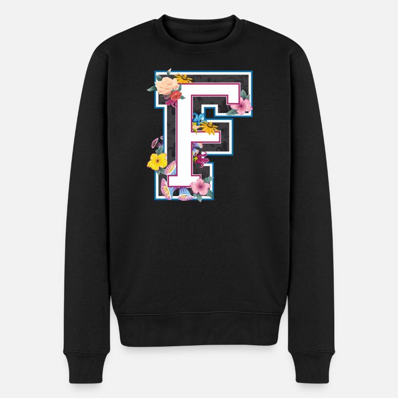 Buchstabe F im varsity Stil - Männer Premium Bio Pullover - Schwarz