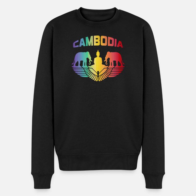Cambodge éléphants avec Bouddha / Cadeau - Pull Premium bio Homme - noir