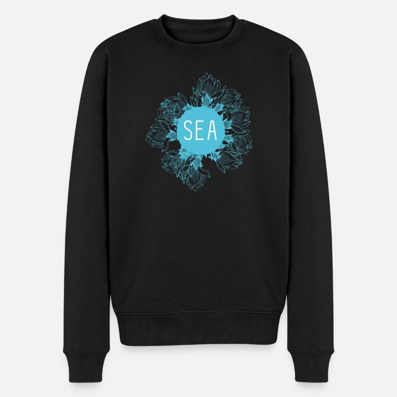 Meeresblüte Blau Seemotiv - Männer Premium Bio Pullover - Schwarz