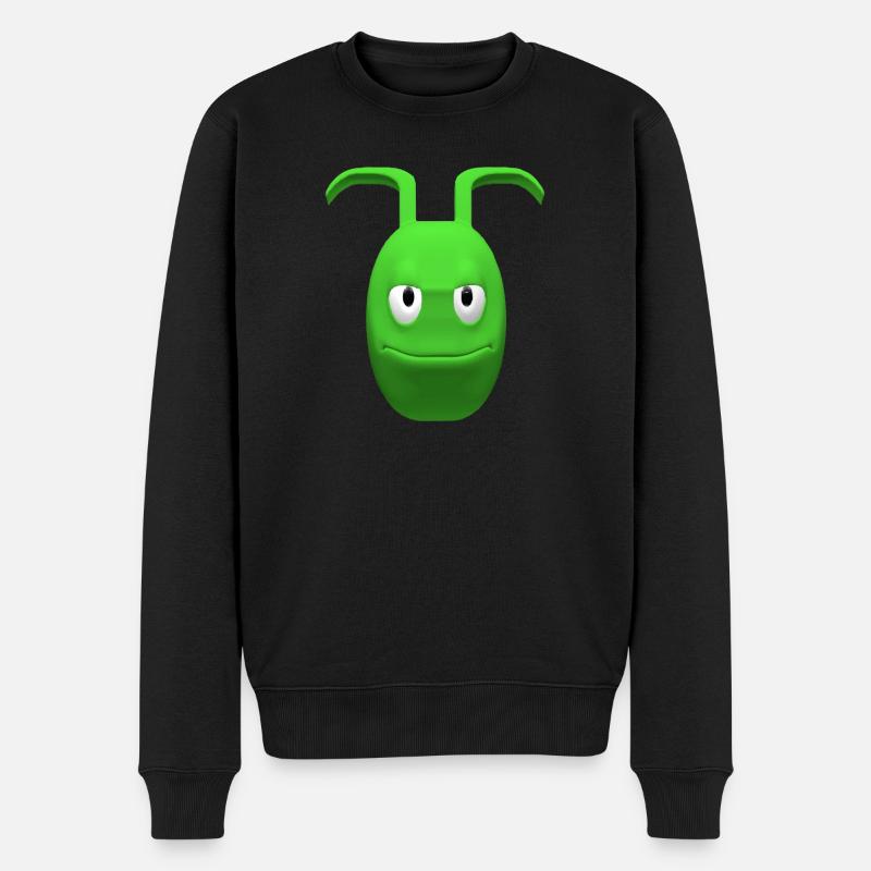 Fröhlicher grüner Alien mit Antennen - Männer Premium Bio Pullover - Schwarz