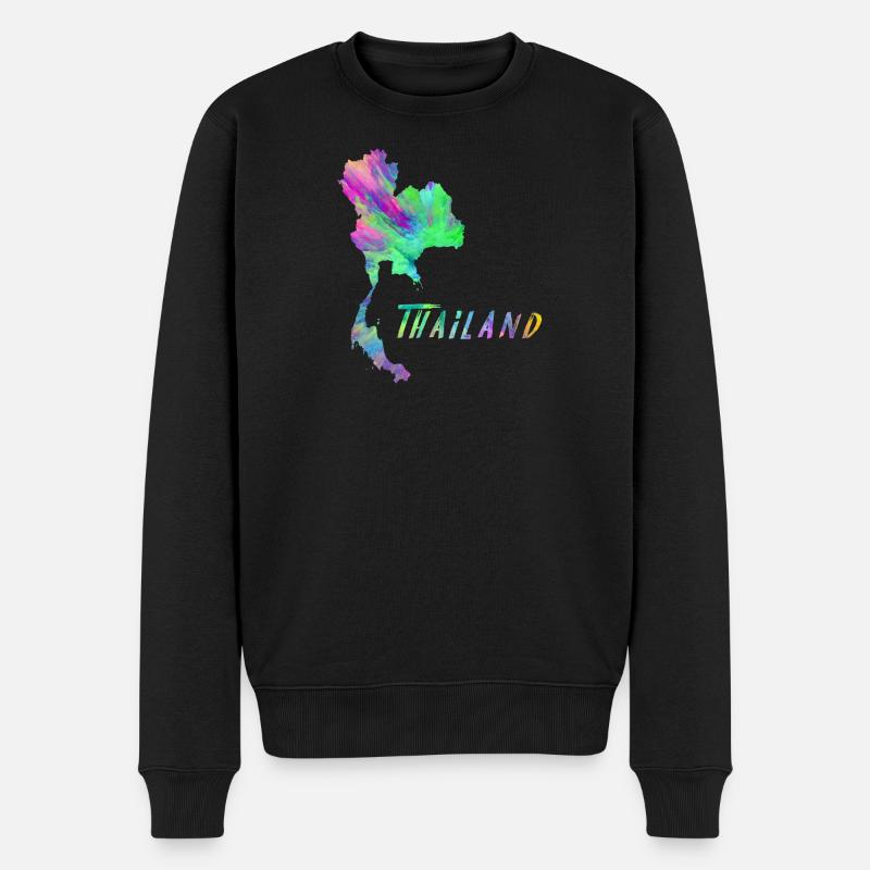 Thailand Landkarte im farbenfrohen Design Geschenk - Männer Premium Bio Pullover - Schwarz