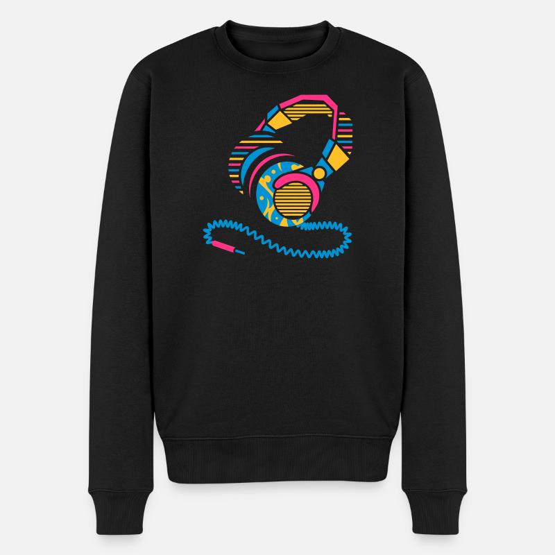 Kopfhörer Muster und Streifen - Männer Premium Bio Pullover - Schwarz