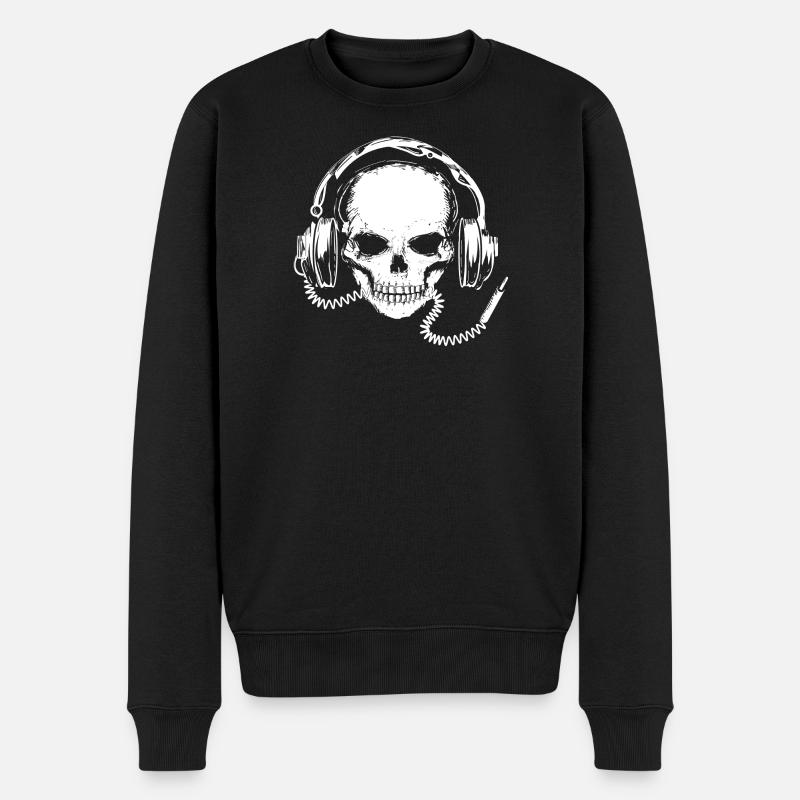 Crâne avec des écouteurs - Pull Premium bio Homme - noir