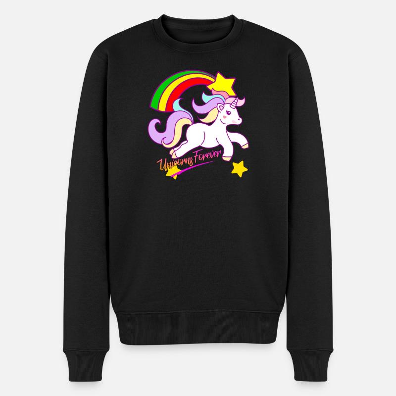 Regenbogen-Einhorn Forever - Männer Premium Bio Pullover - Schwarz