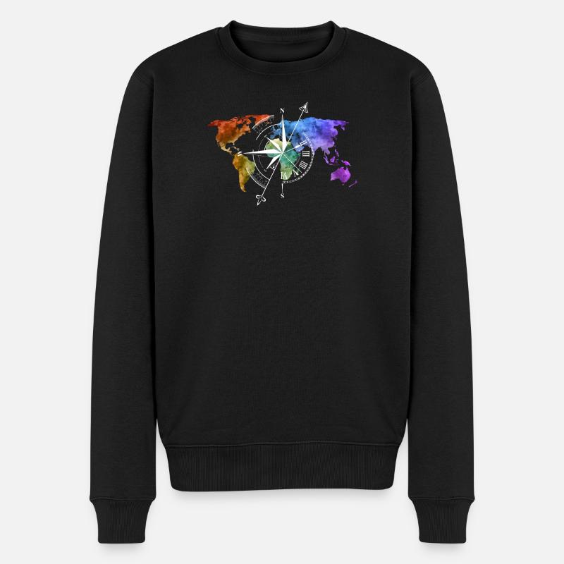 Weltkarte Kompass white - Männer Premium Bio Pullover - Schwarz
