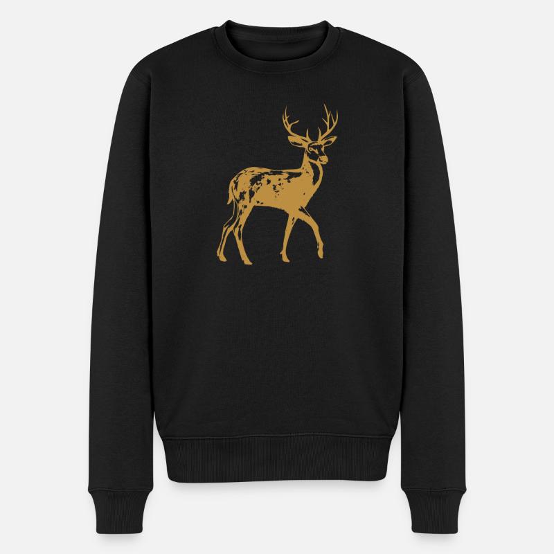 Hirsch - Männer Premium Bio Pullover - Schwarz