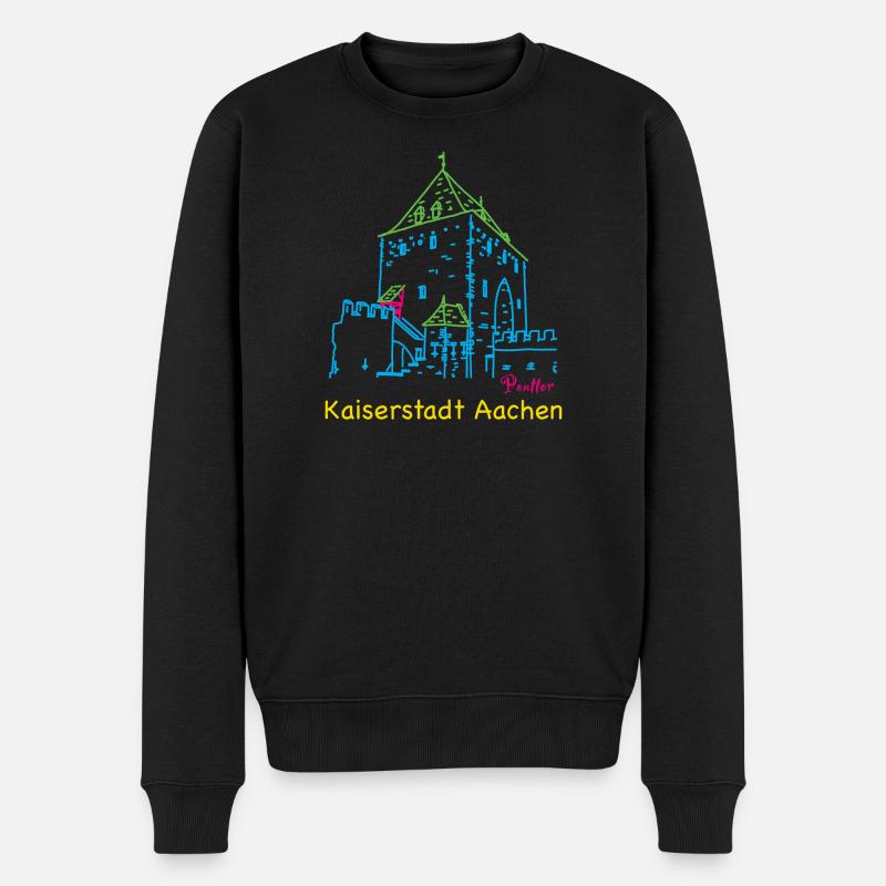 Kaiserstadt Aachen, Handzeichnung Ponttor - Männer Premium Bio Pullover - Schwarz