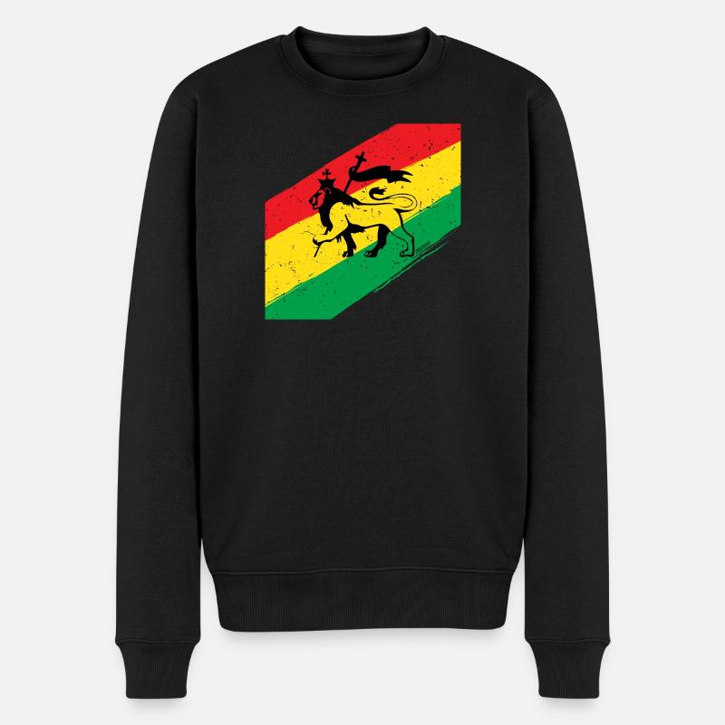 Rasta Löwe vor Dreifarben Flagge - Männer Premium Bio Pullover - Schwarz