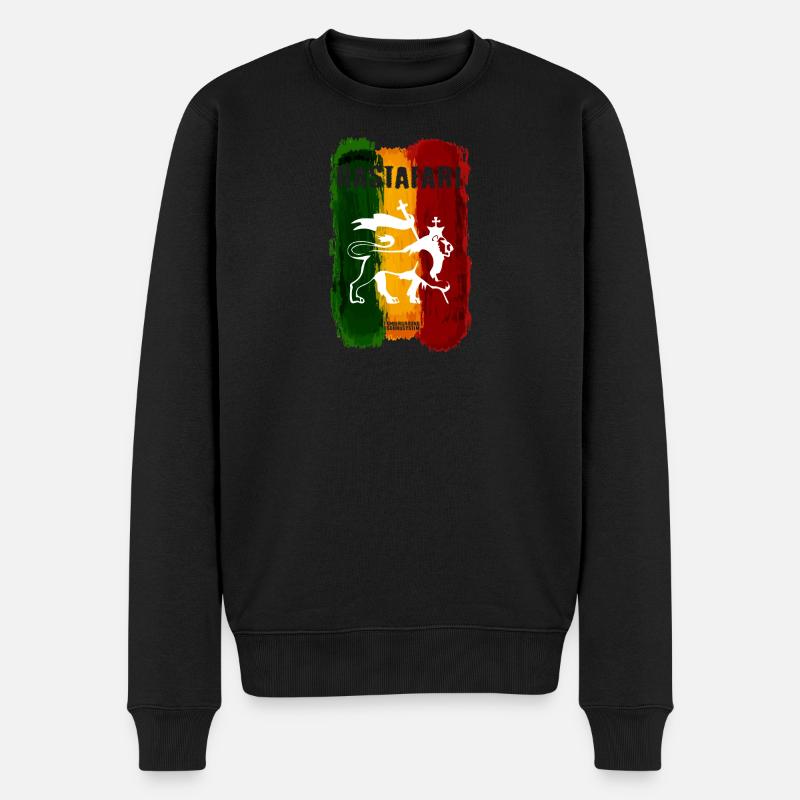 Rastafari Löwe auf Regenbogenstreifen - Männer Premium Bio Pullover - Schwarz