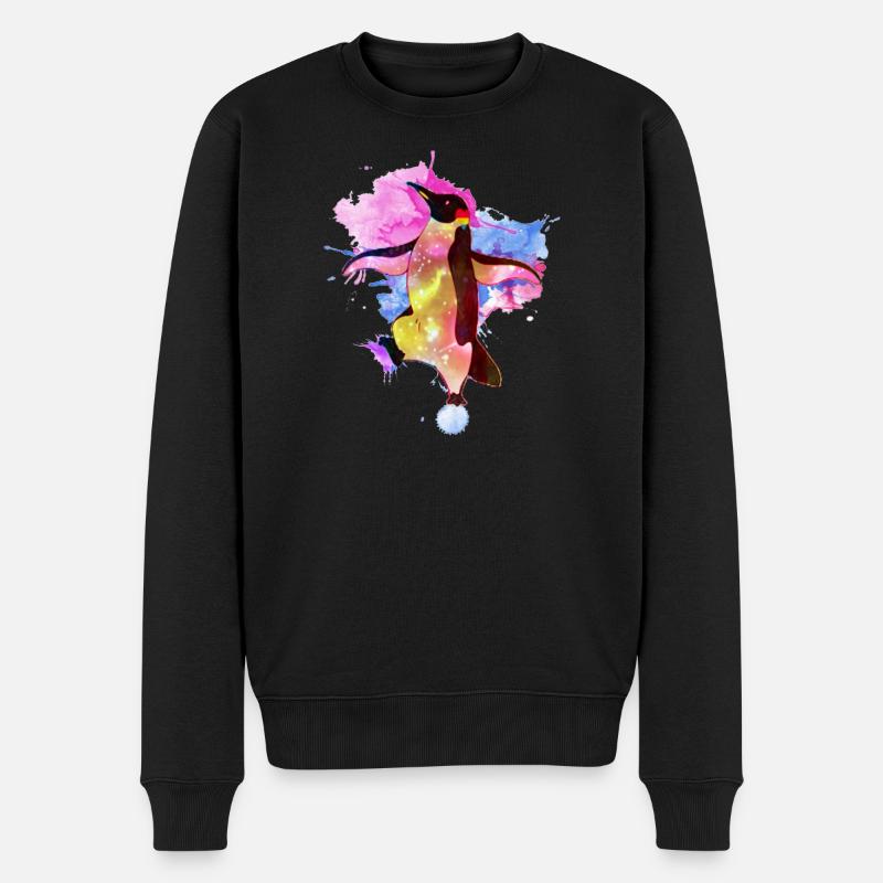 Peinture à l’aquarelle pingouin cosmique - Pull Premium bio Homme - noir
