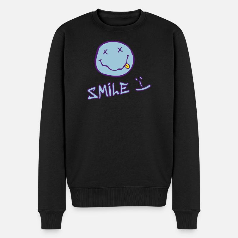 Lächelndes Gesicht - Männer Premium Bio Pullover - Schwarz