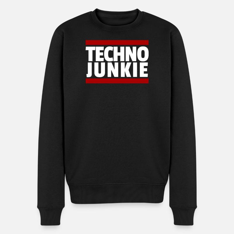 Techno Rave Junkie - Männer Premium Bio Pullover - Schwarz
