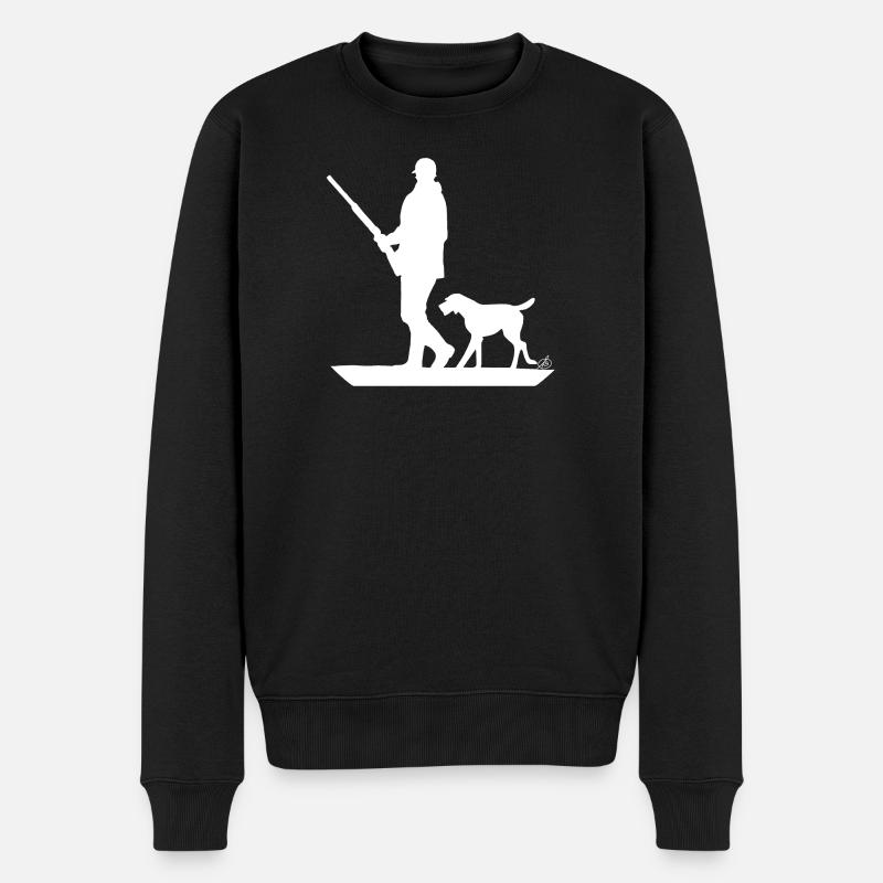 Jäger mit Hund auf der Pirsch - Männer Premium Bio Pullover - Schwarz