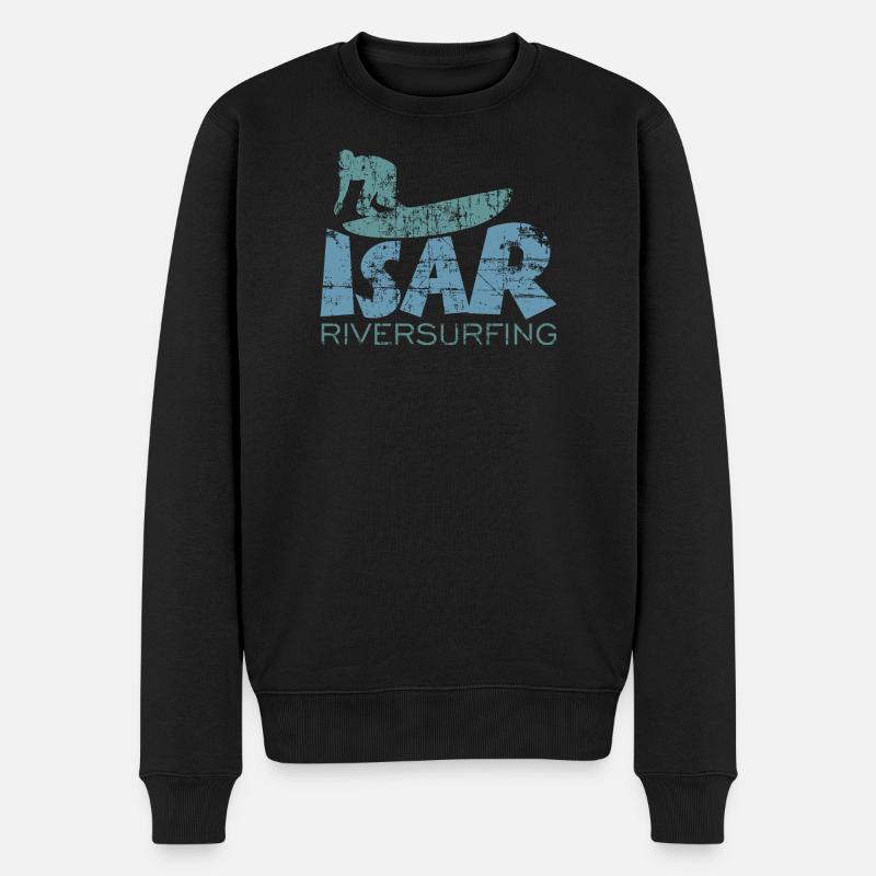 Isar Riversurfing (Vintage/BlauGrün) - Männer Premium Bio Pullover - Schwarz