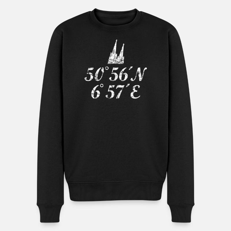 Kölner Dom Koordinaten (Vintage Weiß) Köln - Männer Premium Bio Pullover - Schwarz