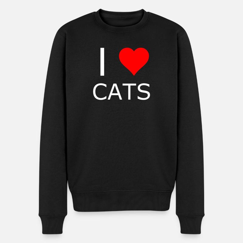 Ich liebe Katzen Herz-Logo - Männer Premium Bio Pullover - Schwarz