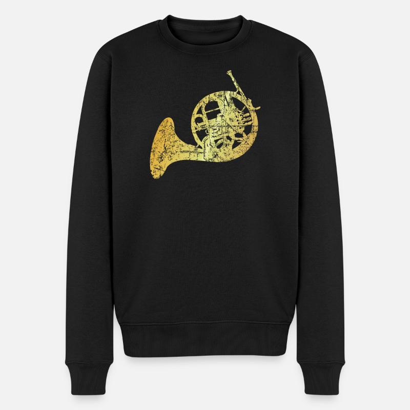 French Horn, Jagdhorn, Horn (Goldgelb) - Männer Premium Bio Pullover - Schwarz