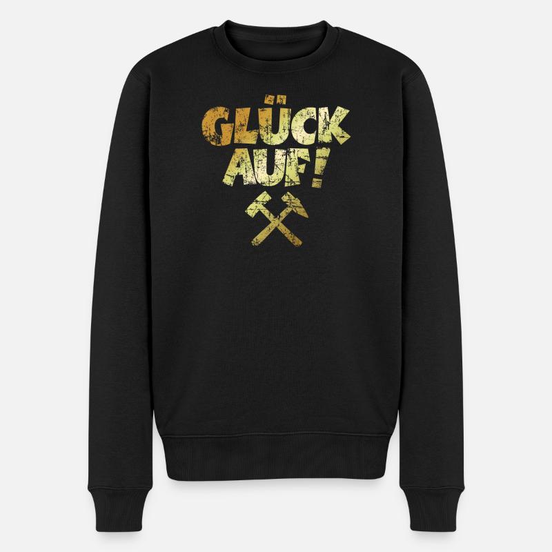 Glück auf mit Schlägel und Eisen Vintage/Goldgelb - Männer Premium Bio Pullover - Schwarz
