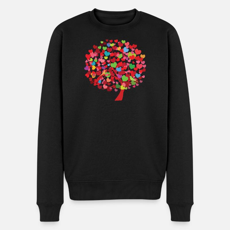 Herzbaum Illustration mit bunten Blättern - Männer Premium Bio Pullover - Schwarz