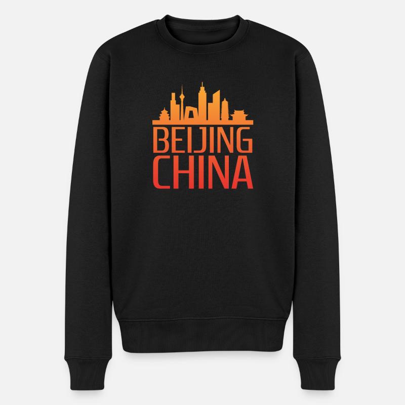 Stilisiertes Beijing Skyline Motiv - Männer Premium Bio Pullover - Schwarz