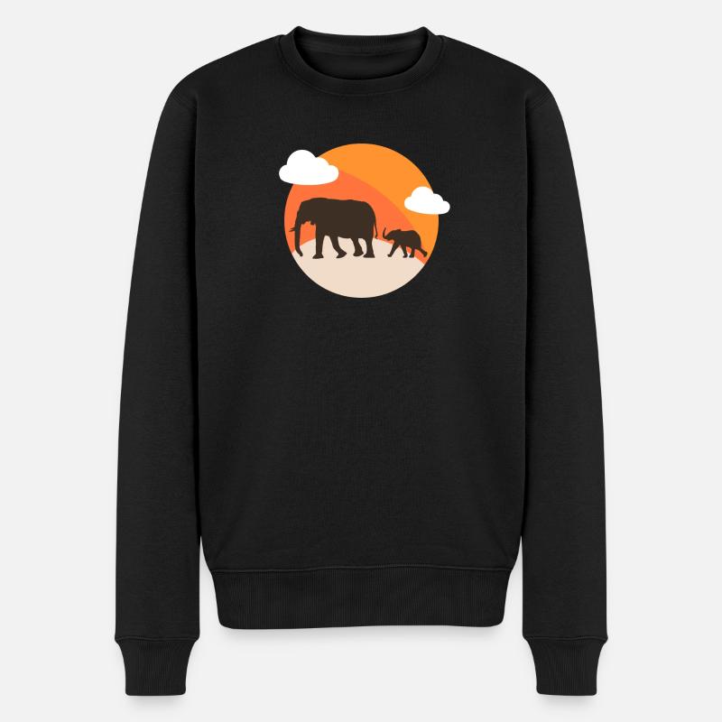 Silhouette Éléphants au Sunset Orange - Pull Premium bio Homme - noir
