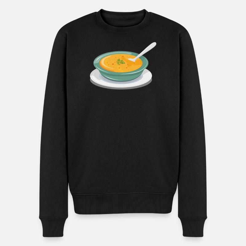 Gemüsesuppe in einem Teller mit einem Löffel - Männer Premium Bio Pullover - Schwarz
