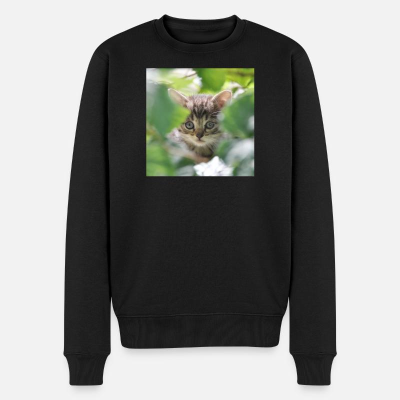 Chaton timide mais curieux - Pull Premium bio Homme - noir